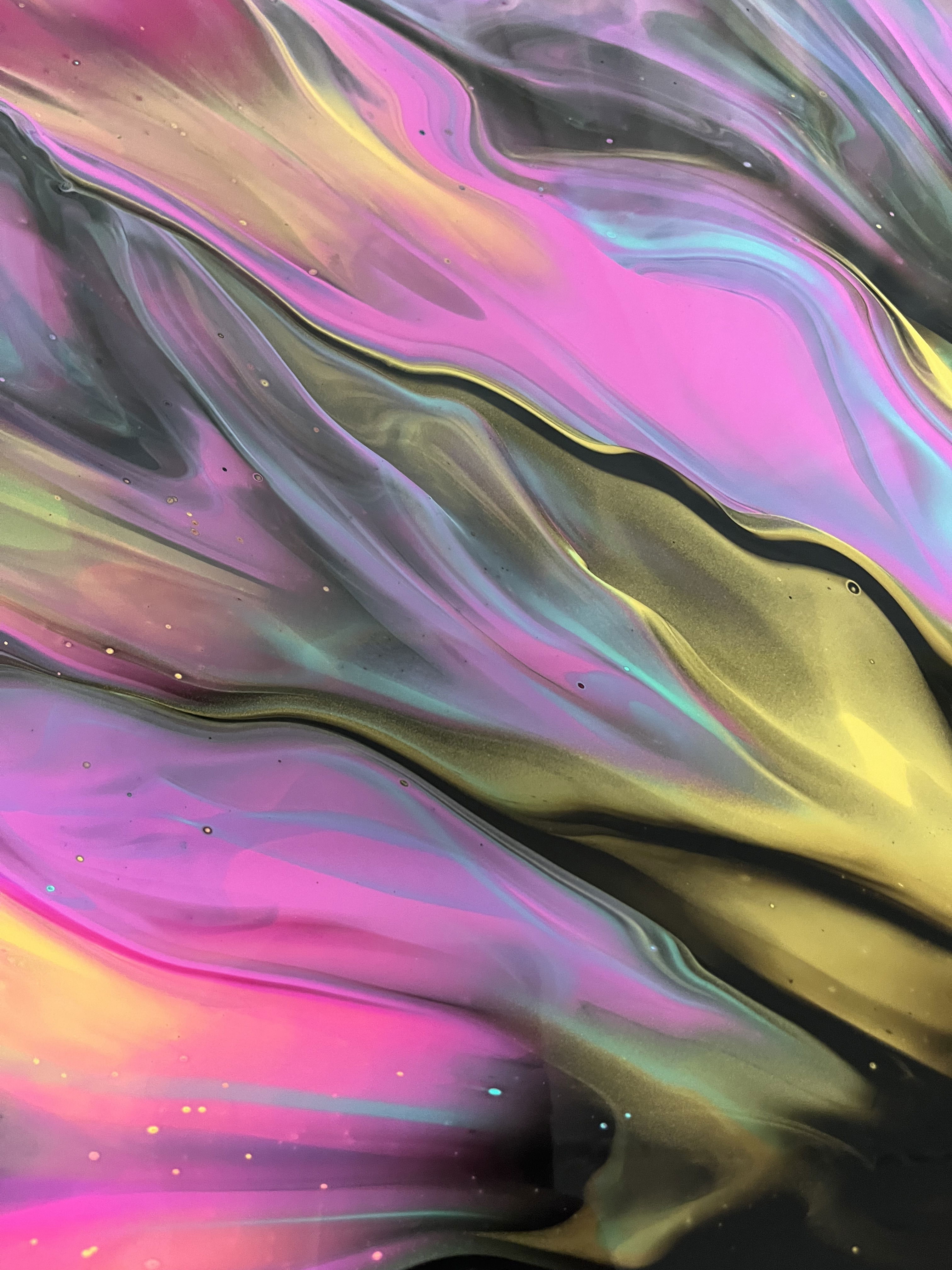 Abstract acrylic on canvas, this vibrant artwork evokes the cosmic dance of neon waves and prismatic tendrils, capturing the luminous energy of a celestial vortex. Artwork style is Abstrakt and technique Acryl auf Leinwand.