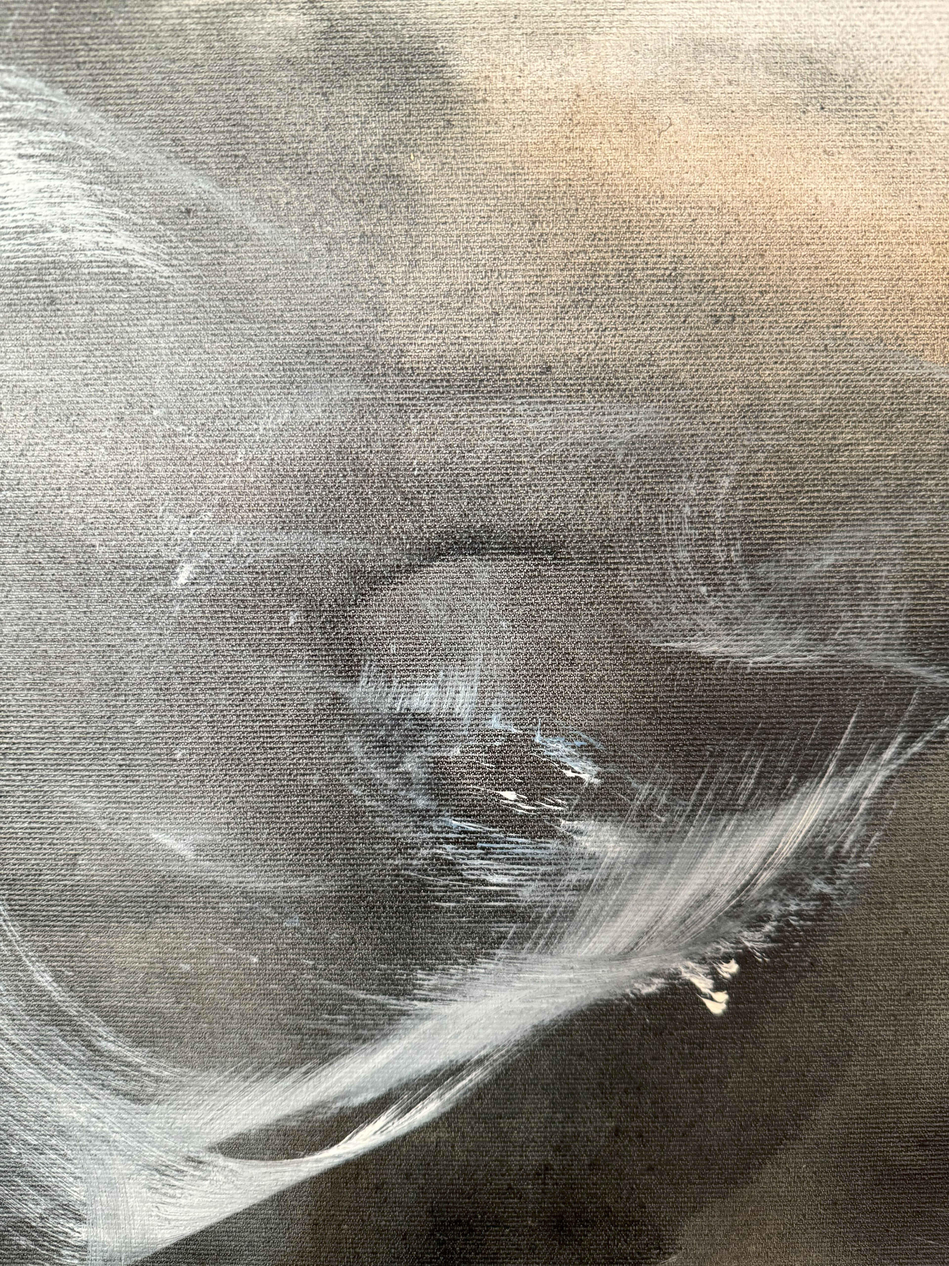 An ethereal abstract acrylic painting on canvas with ghostly swirls of gray and brown, evoking a dreamscape of fluidity and twilight shadows. Artwork style is Abstrakt and technique Acryl auf Leinwand.