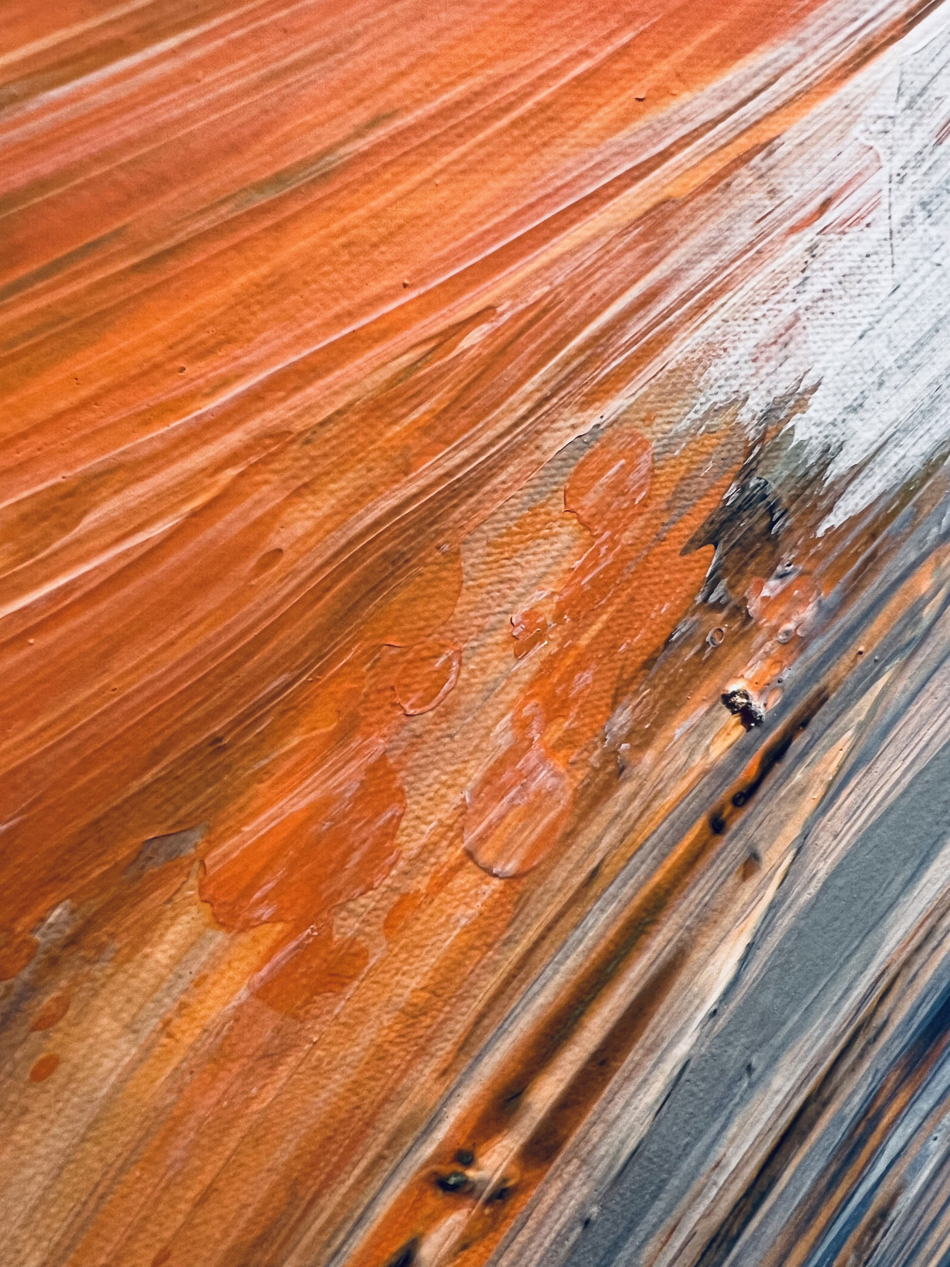 Acrylic on canvas abstract artwork featuring vibrant swirls of ochre and azure, capturing a dynamic flow of brushstrokes in motion, blending harmoniously to evoke depth and fluidity. Artwork style - Abstrakt and technique Acryl auf Leinwand.