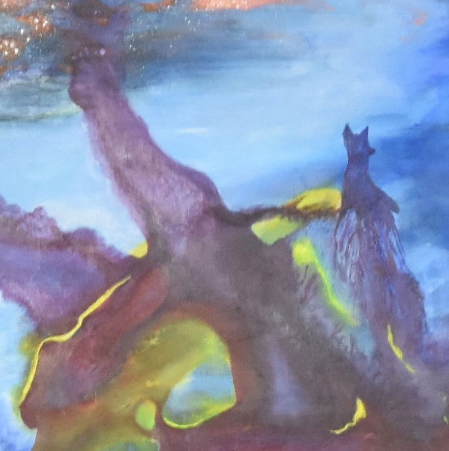 Abstract oil painting on canvas in frame, blending ethereal hues, vivid strokes, and cosmic textures in a dreamscape of chromatic fusion. Abstrakt style, Öl auf Leinwand gerahmt.